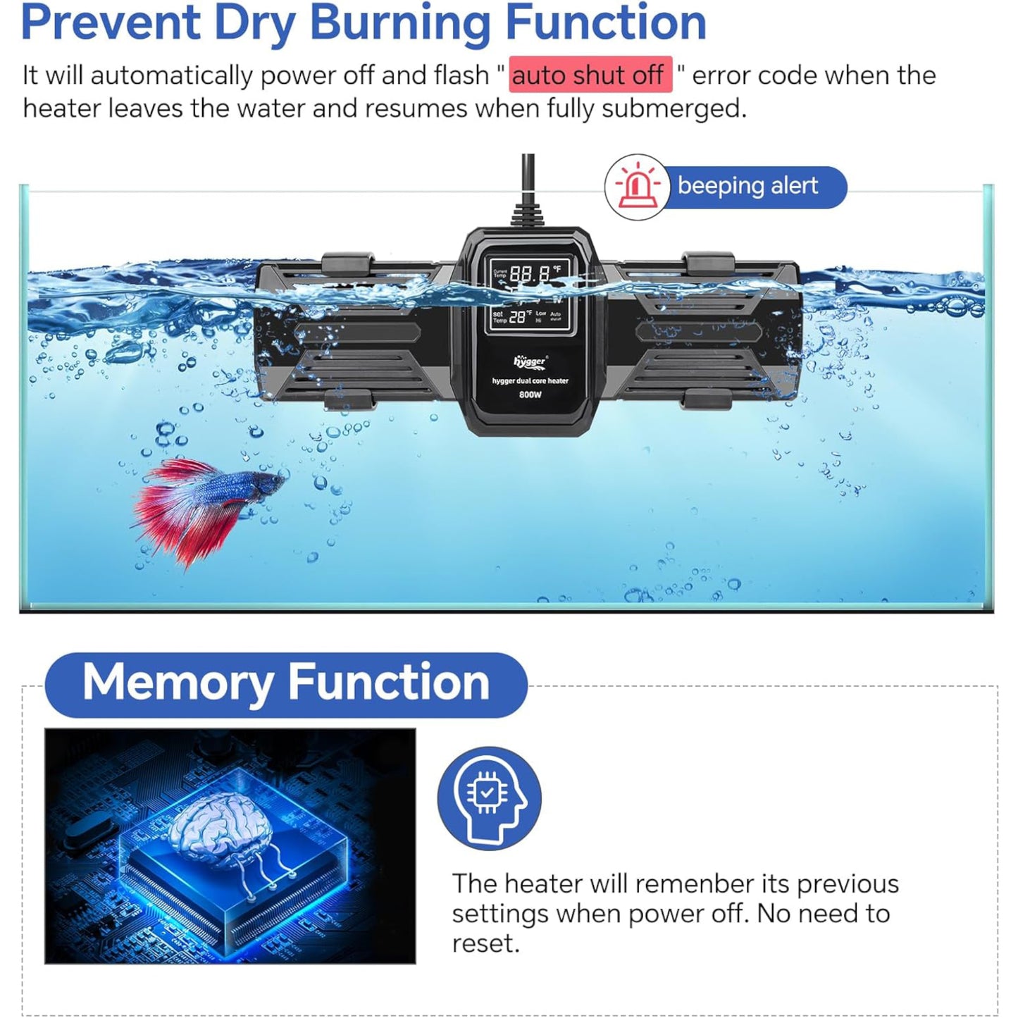 Hygger Dual-Core Variable Frequency Heater with LED Digital Display