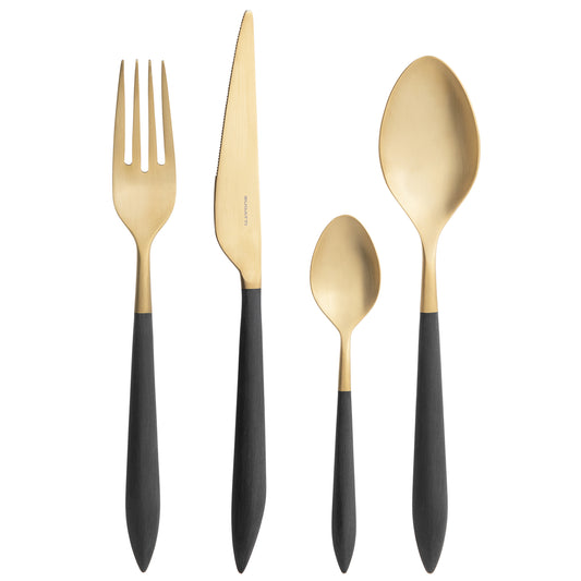 Bugatti Ares 24K Gold Plated 24-Piece Cutlery Set - Black/Gold