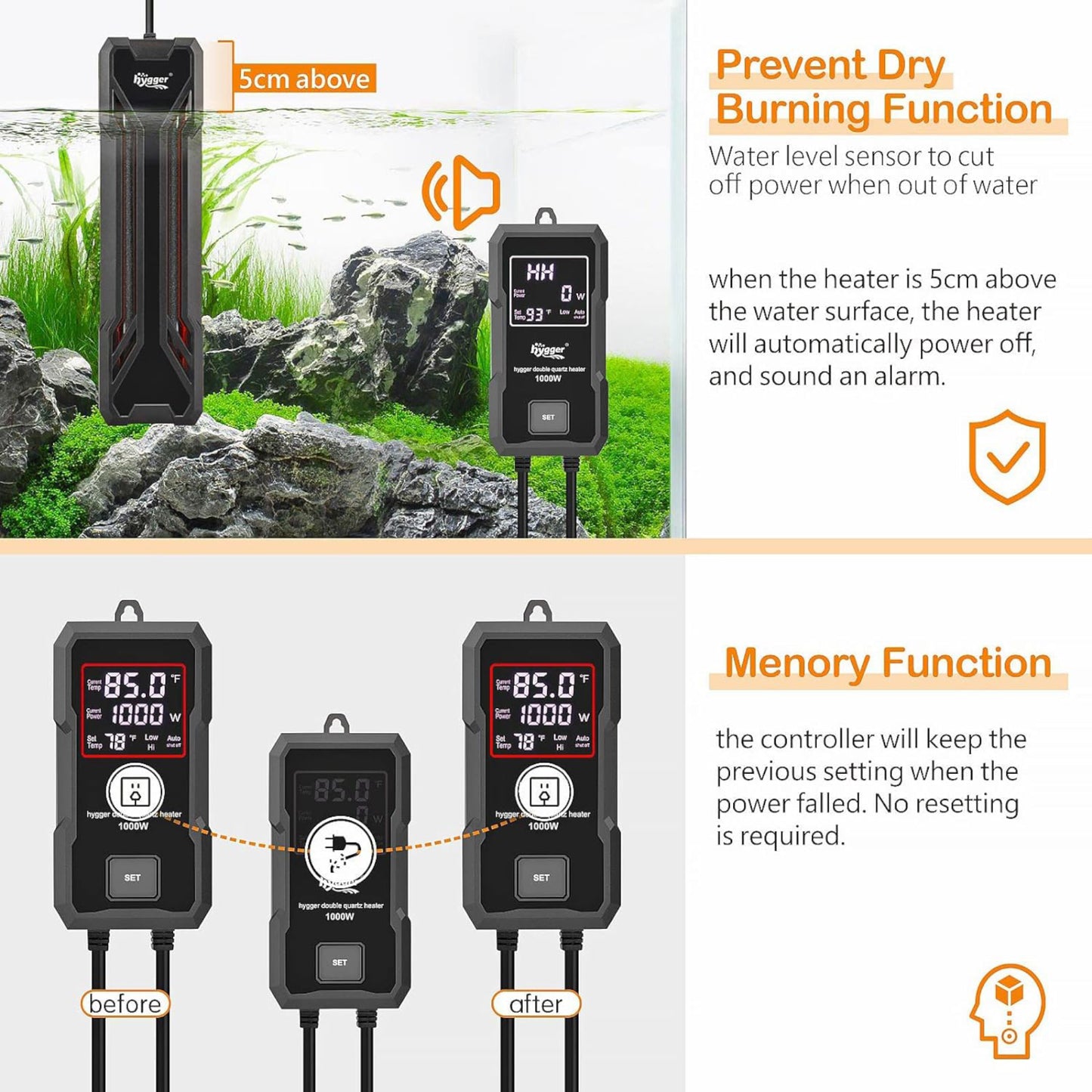 Hygger Submersible Double Quartz Heater