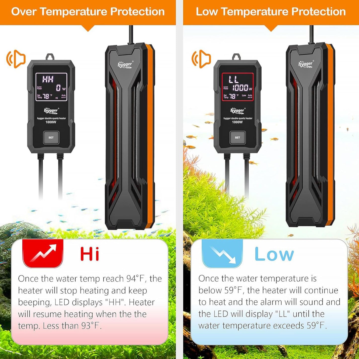 Hygger Submersible Double Quartz Heater