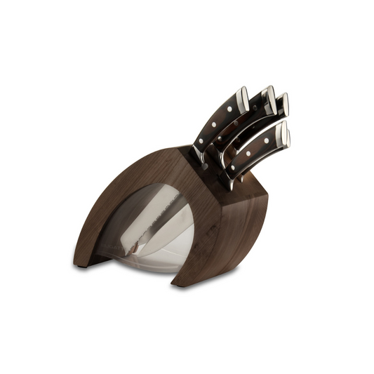 Bugatti Virgola Knives Block with Pakka Knives - Tobacco