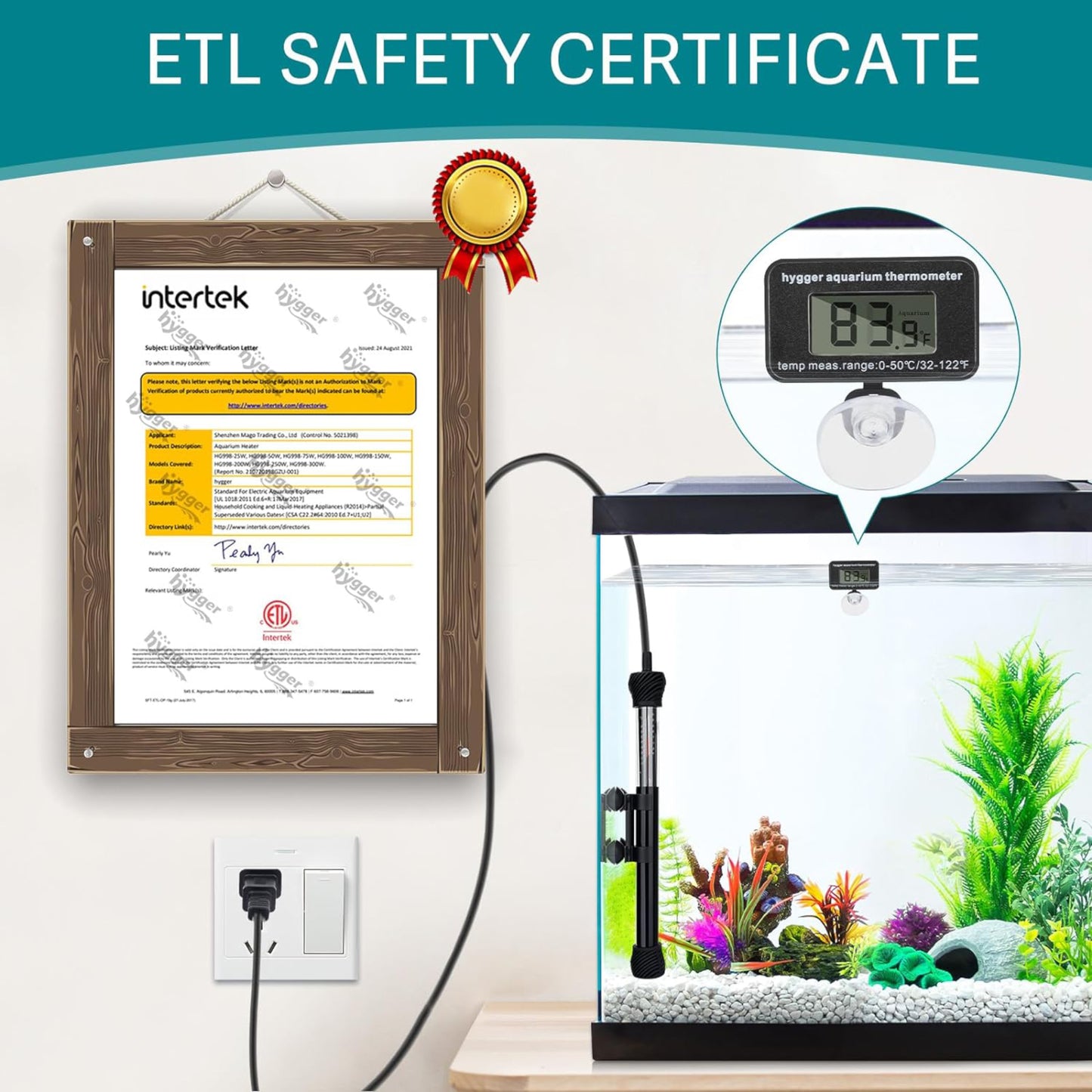 Hygger ETL Certification Aquarium Heater 200W
