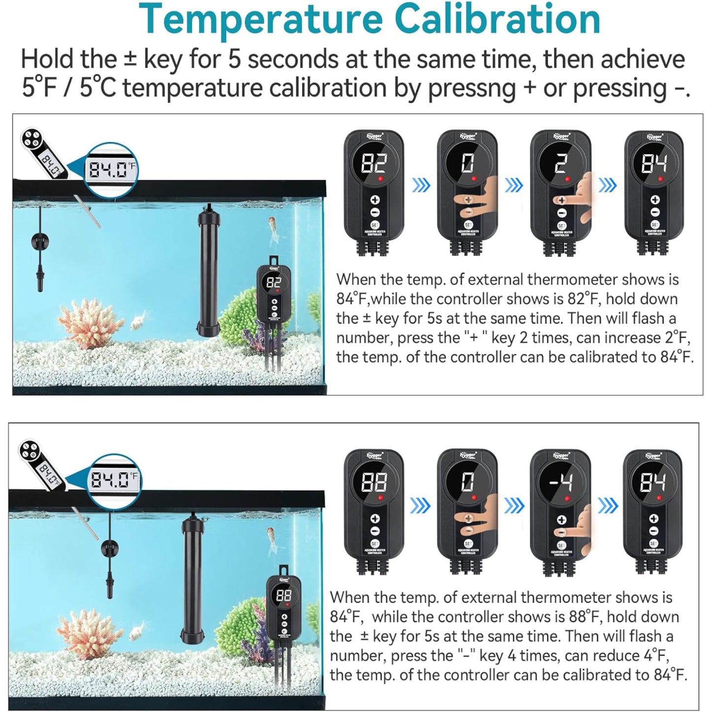 Hygger Titanium Heater with Digital LED Controller and Temperature Probe