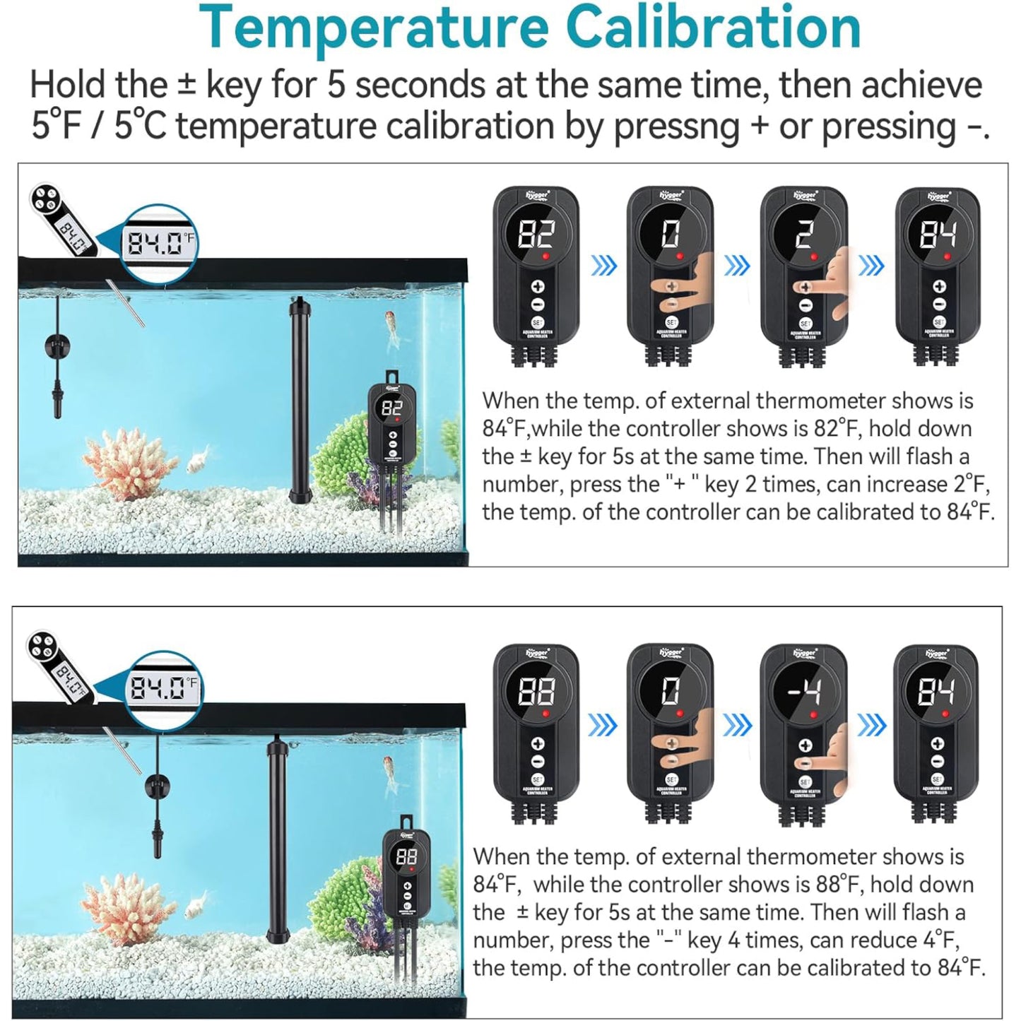 Hygger Titanium Heater with Digital LED Controller and Temperature Probe