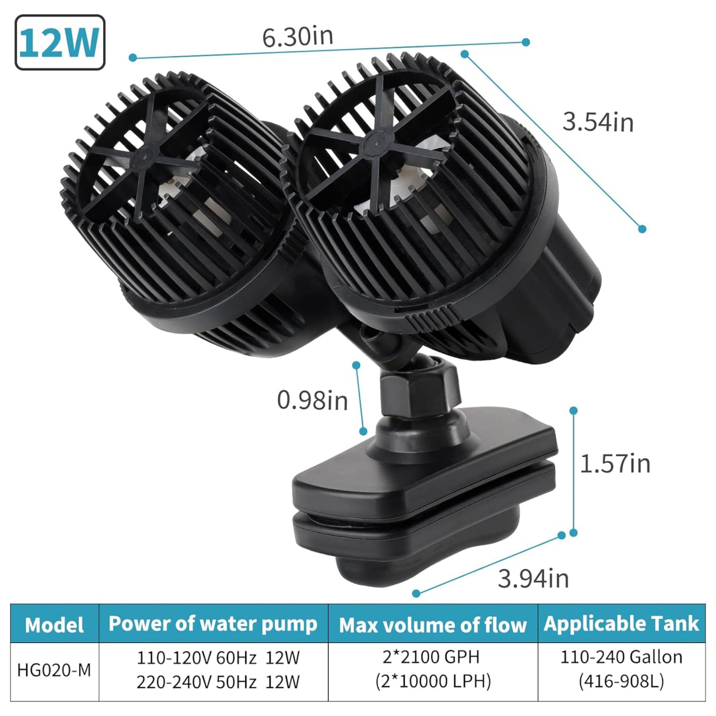 Hygger Double Head Wave Maker with Double Powerhead Pump 12W