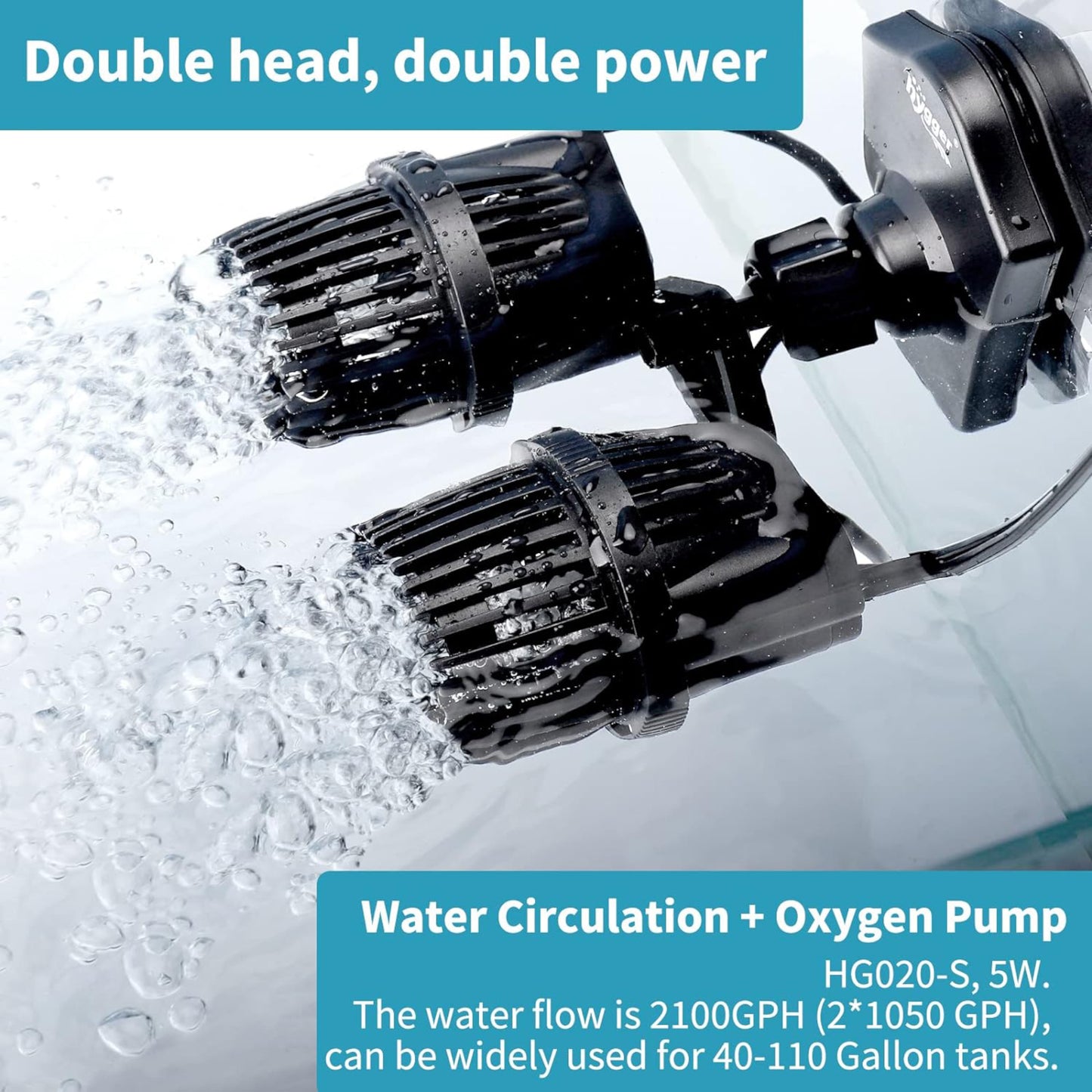 Hygger Double Head Wave Maker with Double Powerhead Pump 5W