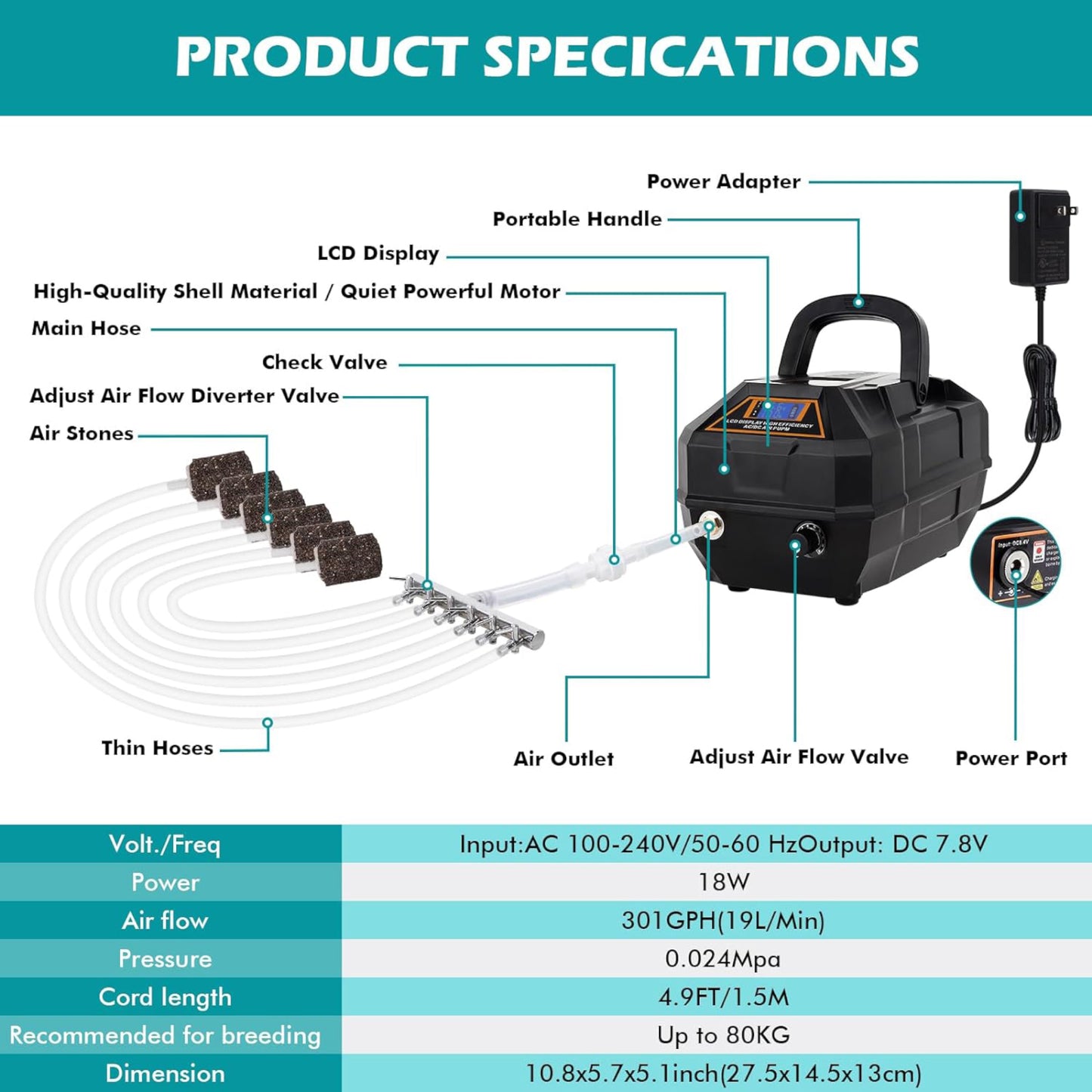 Hygger Portable Air Pump Kit 10W