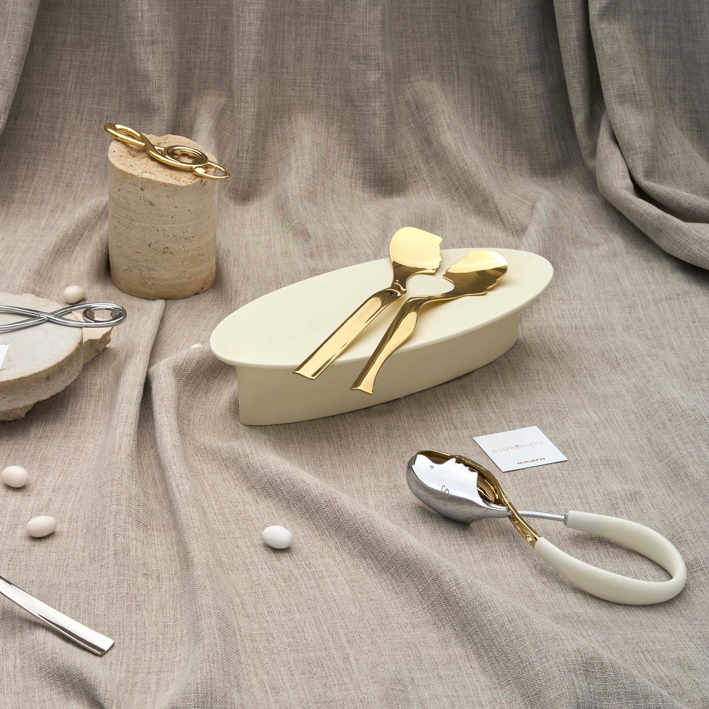 Bugatti Abbraccio 2-piece Salad Set - Chrome & Gold