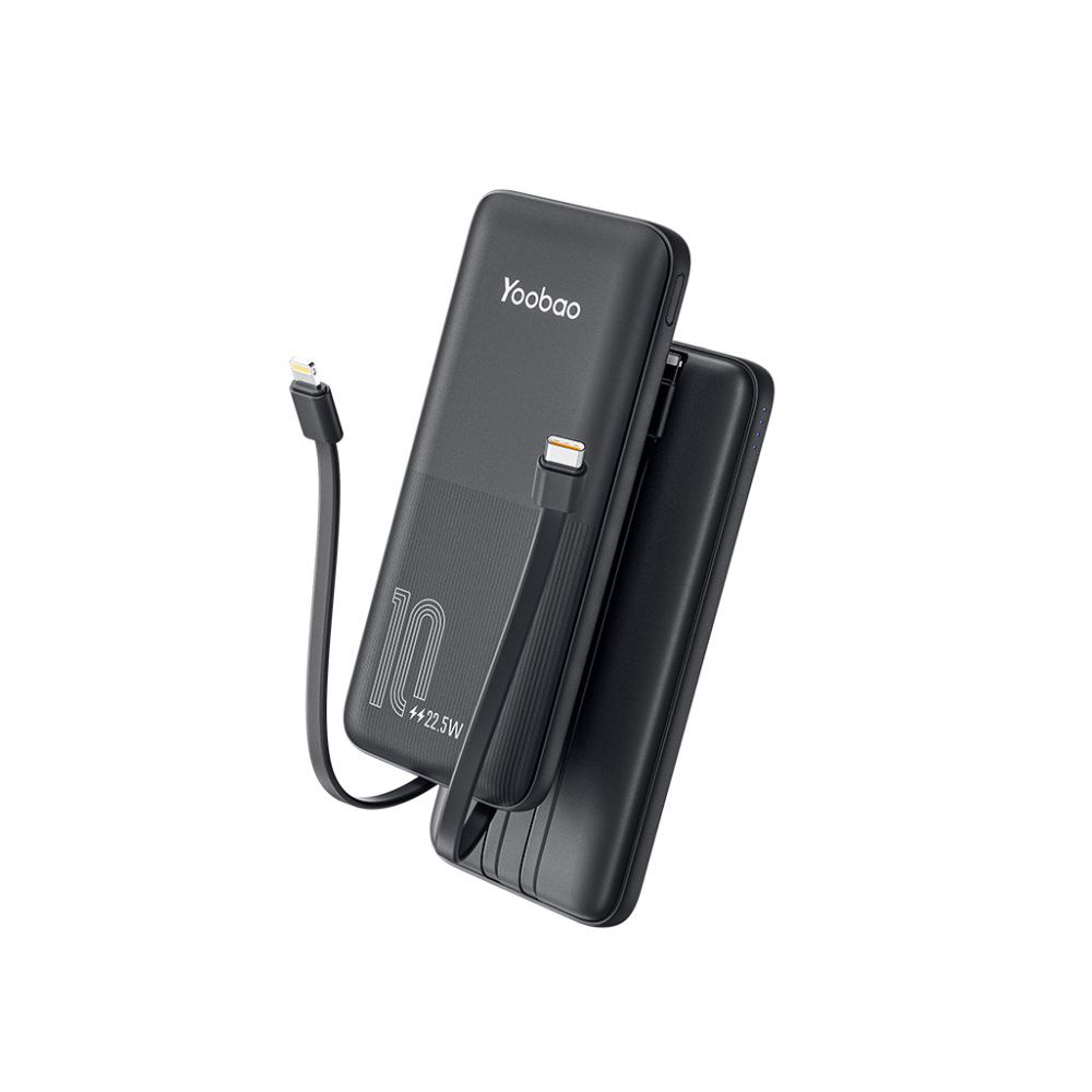 Yoobao Portable Thin Built-in Cable 10000mAh Powerbank - Black
